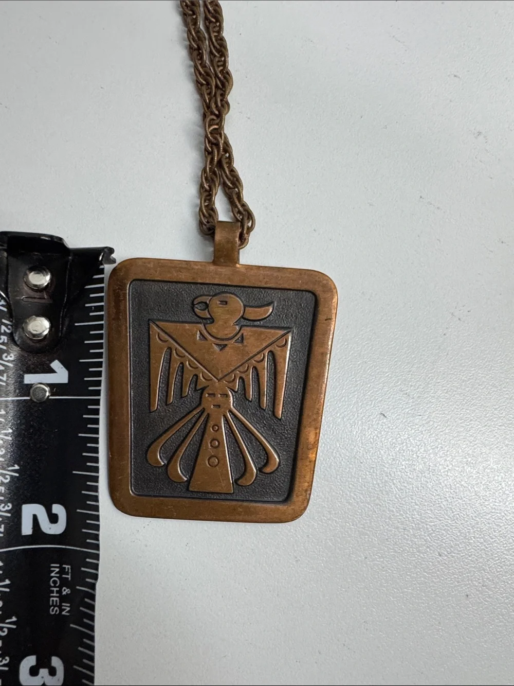Vintage Solid Copper Thunderbird Pendant Necklace Southwestern Tribal Boho